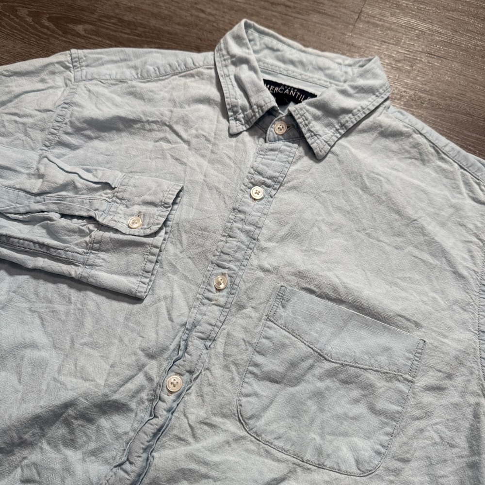 J Crew Shirt‎ Mens Medium Blue Cotton Mercantile Long Sleeve Button Up Preppy